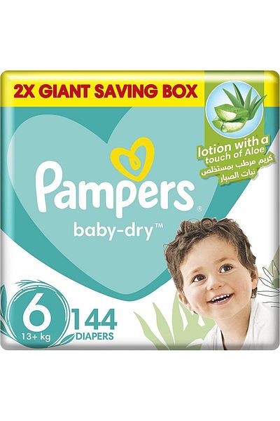 Pampers Baby-Dry Diapers, Size 6, Extra Large, 13+kg, Double Giant Box, 144 ct