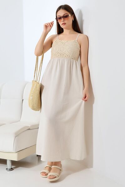 Butik Beyza Ρυθμιζόμενο λινό φόρεμα - με κορδόνια και τιράντες