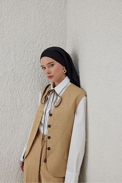 VALORSCARF شال جاكار أسود منقوش بنقشة مربعات
