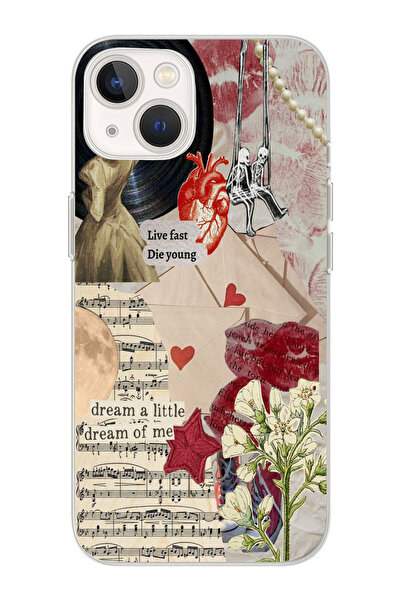 moonset Iphone 13 Uyumlu Live Fast Kolaj Tasarımlı Baskılı Şeffaf Telefon Kılıfı