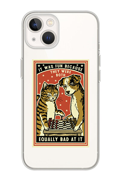 moonset Iphone 15 Plus Uyumlu Kedi ve Köpek Tasarımlı Baskılı Şeffaf Telefon ...