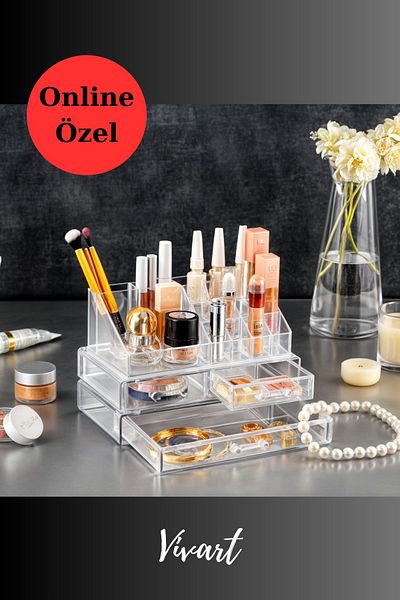 Vivart Classic Makeup and Jewelry Organizer Set with 3 Drawers