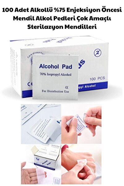 YAYOGE 100 Adet Alkollü %70 Enjeksiyon Öncesi Mendil Alkol Pedleri Çok Amaçlı Sterilazyon Mendilleri