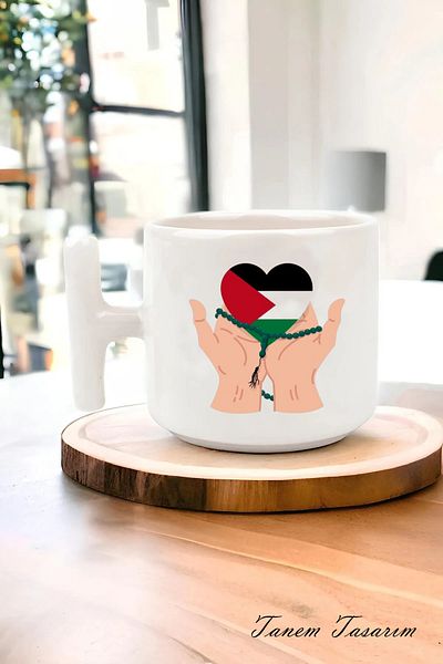 Tanem Tasarım Designed Printed Palestine T Mug Cup - Gaza and Küdüs Mug Cup Mescid-i Aksa