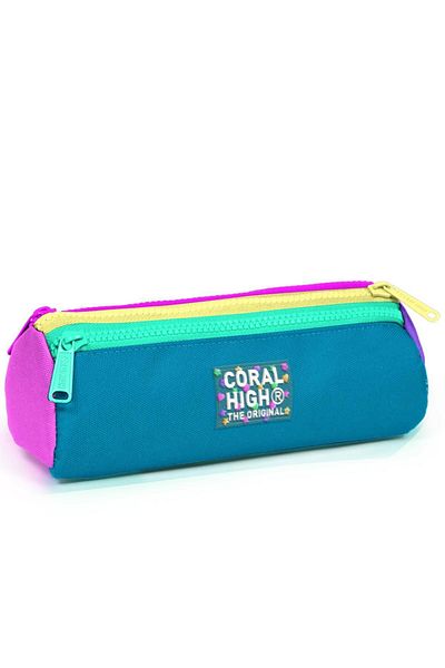 Coral High Παιδική ροζ παστέλ τσάντα μολυβιού τριών διαμερισμάτων 22059