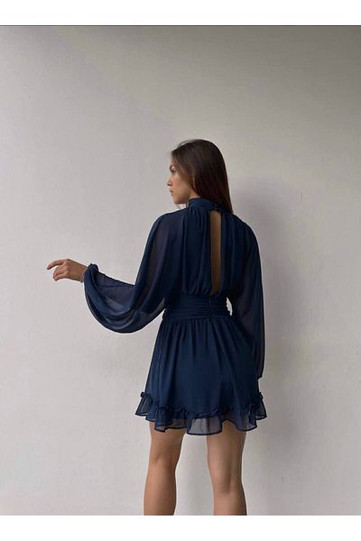 hillone Rochie mini din șifon cu detaliu la spate și guler și drapaj
