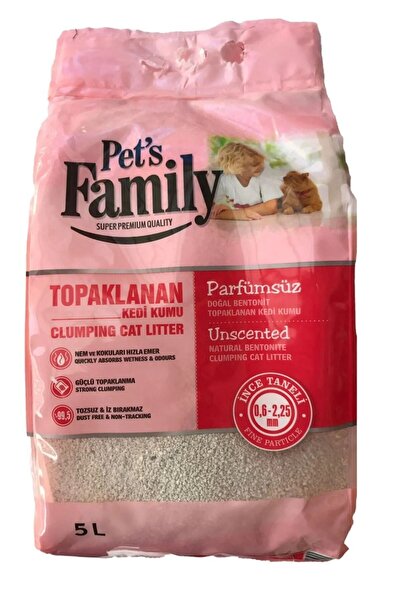 Pets Family Super Premium Parfümsüz Doğal Topaklaşan Ince Bentonit Kedi Kumu 5 L