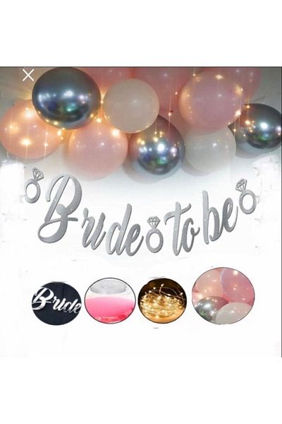 Deniz Party Store Silver Bride To Beperi LED Lighted Calligraphy Lettering Macarons Pink Chrome Silver White Chain Balloon Set