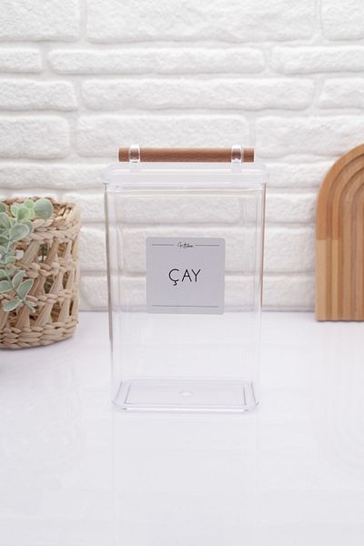 zezedesing Vacuum Transparent Tea Jar with Wooden Handle 2100ml