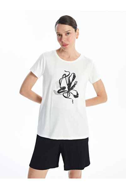 LC Waikiki LCWAIKIKI - Women's Crew Neck Embroidered T-Shirt, Short Sleeve