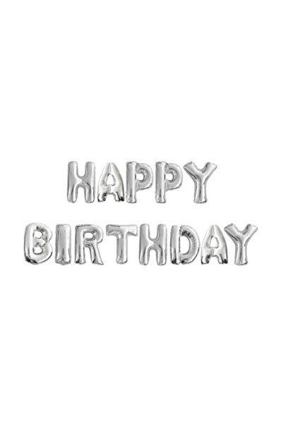 BalonEvi Gümüş (gri) Happy Birtday Yazılı Folyo Balon Seti