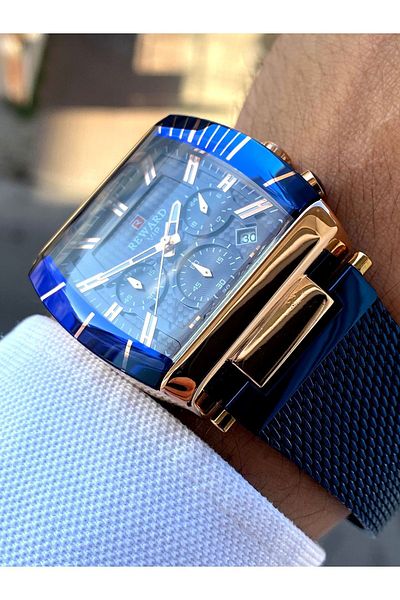 Reward 100% Original Custom Square Navy Blue Steel Mesh Band Men's Wrist Watch