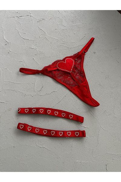 EDLİNGERİE Red Panties with Red Stone Leg Accessories