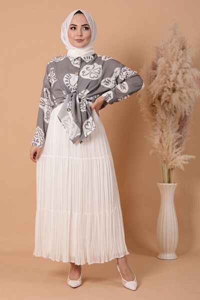 koçin butik Γυναικεία φούστα κρεπ σιφόν με πλισέ πλισέ χιτζάμπ