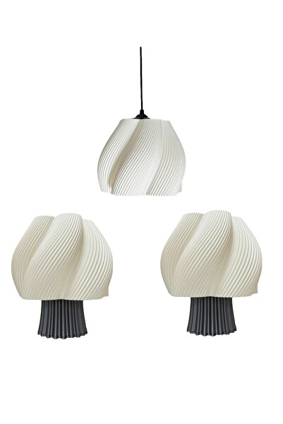 Limon 3D Desing LuminAura Triple Set - Lampshade and Chandelier Bedroom Lighting