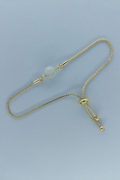 SEVENSLEEPERS Beaded Natural Stone with Elevator and Adjustable Wrist Moonstone - Gold Color Plated