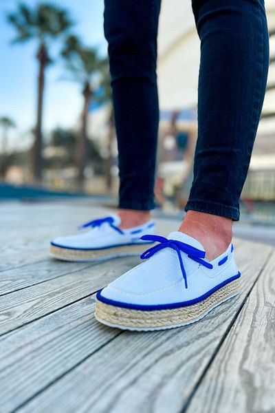 BZ Moda B311 Espadrille - Ορθοπεδική Ψάθινη Σόλα Πλεκτά Ανδρικά Παπούτσια TKT Λευκό/Μπλε