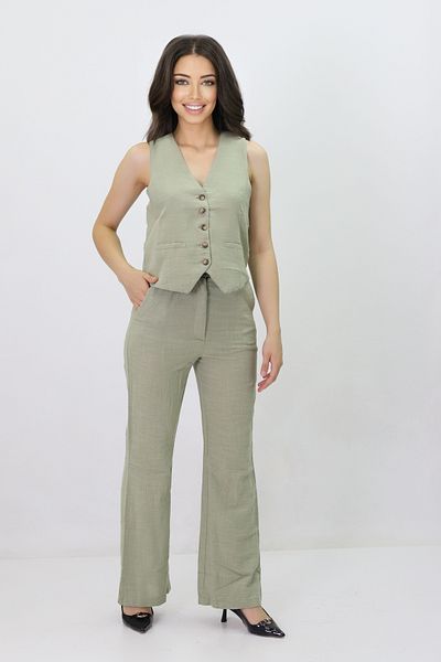GZT TEKSTİL Green Linen Set - Vest and Trousers (7003-7060)
