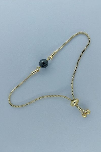 SEVENSLEEPERS Natural Stone Bracelet with Elevator and Adjustable Hematite Beads - Gold Color Plated