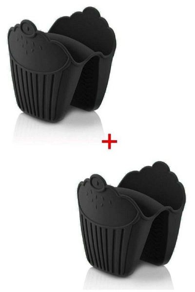 HOLLYHOME 2Pcs Black Silicone Fireproof Oven Gloves - Microwave and Grip Holder