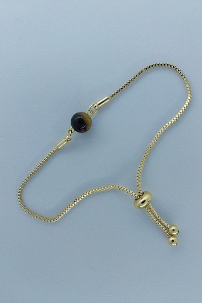 SEVENSLEEPERS Elevator Beaded Natural Stone Tiger Eye - Bracelet, Gold Color