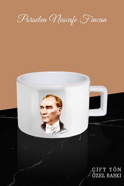 yhfoto Mustafa Kemal Atatürk Signature Coffee Cup - Double Sided Printed - Designed Mug *yh74