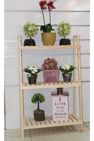 KOVANCI 3 Katlı Ahşap Çiçeklik Havluluk Raf Saksılık