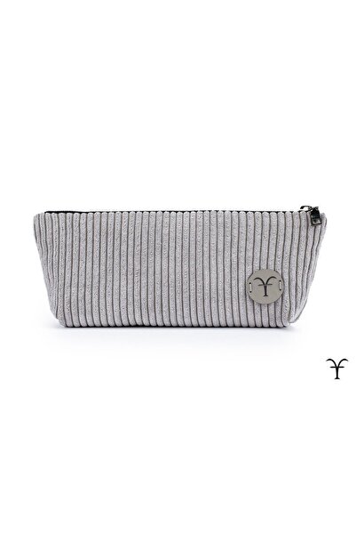 Aftaries حقيبة مكياج مخملية سميكة مصنوعة يدويًا باللون الرمادي