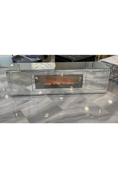 LUXURY VİLLA Luxury Aynalı Dekoratif Şömineli Tv Sehpası 180x43 Cm Yükseklik ...