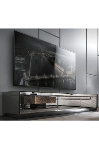 LUXURY VİLLA Luxury Füme Aynalı 3 Kapaklı Tv Sehpası Uzunluk 152 Cm Derinlik ...