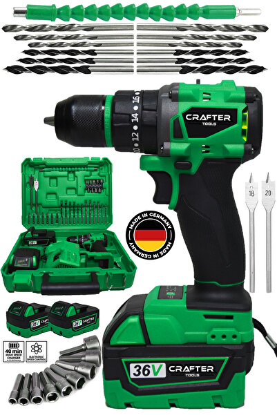 CRAFTERTOOLS 36V 5Ah Kömürsüz Motor Çift Akülü 10 Pilli Çelik Mandren Akülü V...