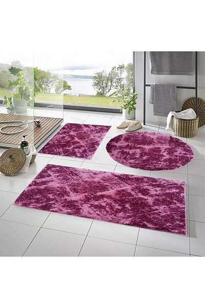 ALgorand Home Covor de baie din 3 piese Set de toaletă din covor de pluș roz 50x90--50x60---50x50(rotund)