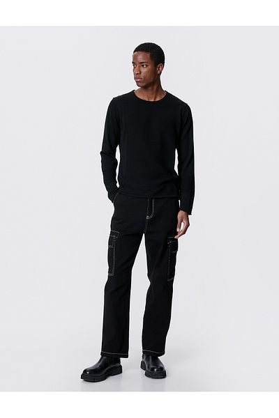Koton Basic Knitwear Sweater Textured Round Neck Slim Fit