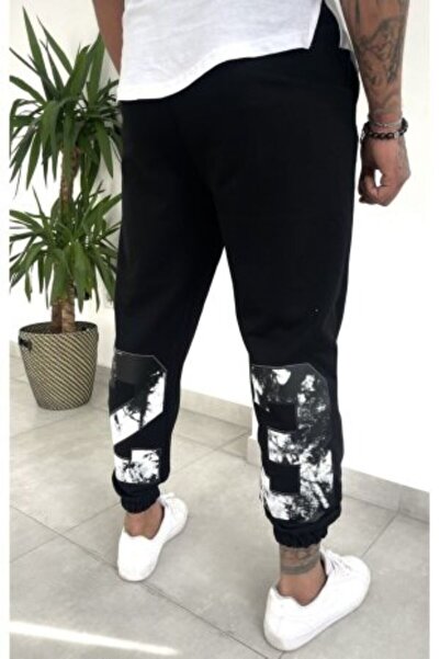 NO 601 Ανδρικό μαύρο καλοκαιρινό λαστιχένιο παντελόνι με 23 σχέδια
