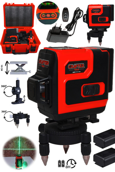 CRAFTERTOOLS Germany 360° 12 Köşe Otomatik Hizalamalı Lazer Metre Hizalama Ye...
