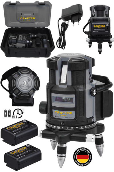 CRAFTERTOOLS Germany 360° 9 Köşe Otomatik Hizalamalı Lazer Metre Hizalama Yeşil Çizgili Lazer Hizalama