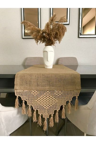 Parla Life Πλεκτό Μοτίφ Φούντα Γιούτα Υφασμάτινο Runner 40x90 εκ