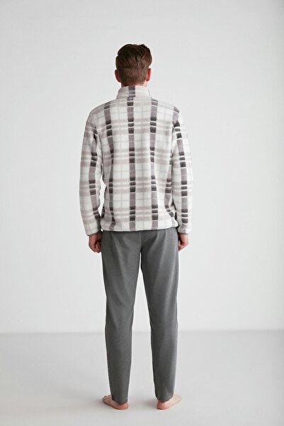 U.S. Polo Assn. Erkek Gri Polar Sweatshirt-Eşofman Altı Kışlık 2'li Pijama Takımı