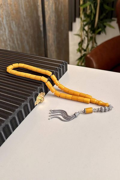 dergah tesbih Silver Colored Ottoman Model Clamping Amber Design
