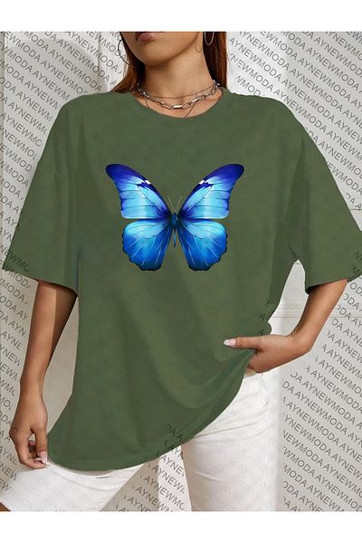 aynewmoda Tricou unisex oversize cu model fluture dulce
