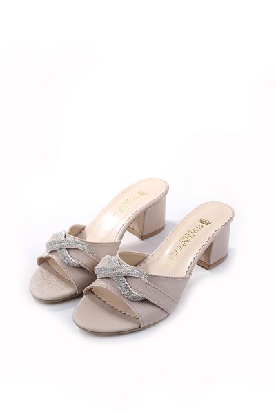 Papuçsepeti 3925 Model Square Shoes Heeled Stone DeTailed Slippers