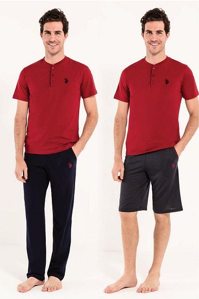 U.S. Polo Assn. Мъжки бордов червен памучен комплект от 3 части за младоженеца в кутийка с половин панделка