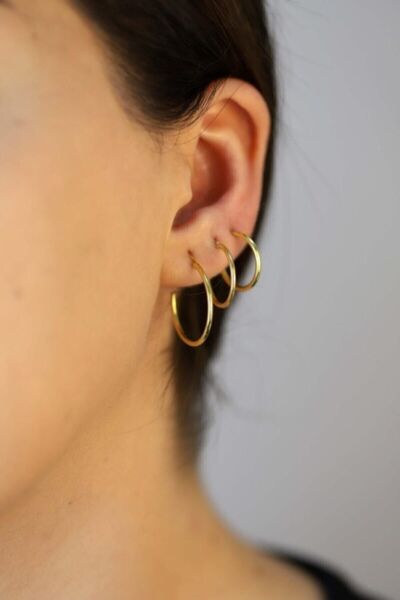 Doğan Silver 925 Ayar Gümüş Üçü Bir Arada Tek Kulak Altın Yaldızlı Halka Küpe Dgn20162