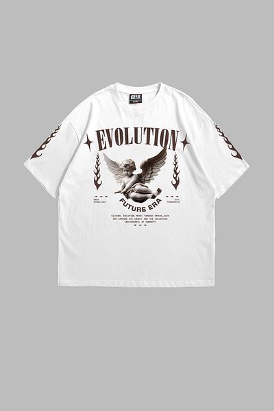 Sekizbiraltı Evolution Angel V2 - 24/1 Model Unisex White Oversize T-Shirt