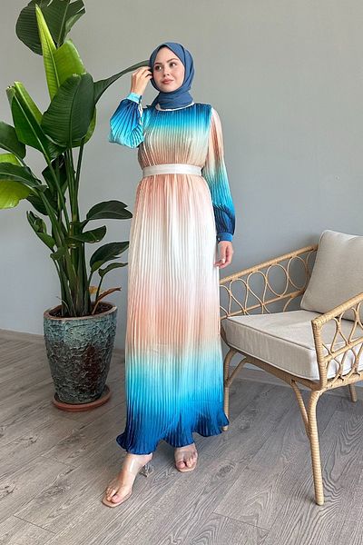 InStyle Μεταβατικό φόρεμα τιρκουάζ σατέν πλισέ