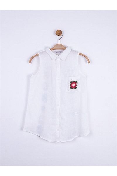 NK Girl's Motif Linen Square Lace Shirt