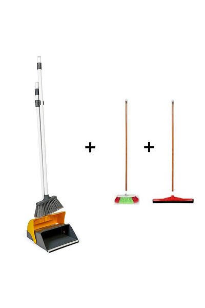 MCK Plus 3-Piece Cleaning Set - Wooden, Handled Brush and Cekcek Lux Foldable Faras