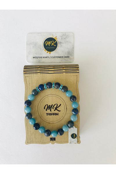 MK tasarım Blue Quartz Stone - Real Apatite, Bracelet - MKT28001