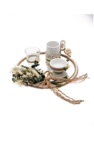 Lora Wedding Doğal Kurutulmuş Damat Kahvesi Tepsisi Takımı