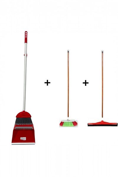 MCK Plus 3-Piece Cleaning Set - Foldable Mouse with Wooden Handle, Brush, Flap and Flap Comb